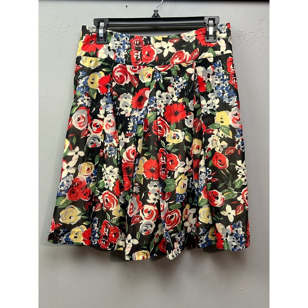 LaRoque Skirt Womens 4 Floral Pleated A-Line‎ Skirt Red Blue Yellow Black Lined